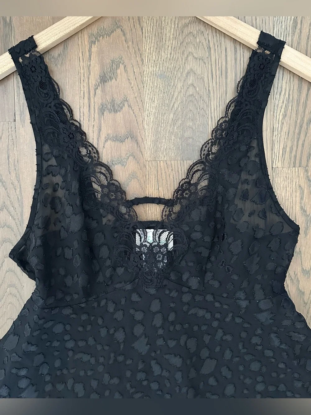 Vintage Sheer Leopard Flocked Lace Babydoll in Black Size Small